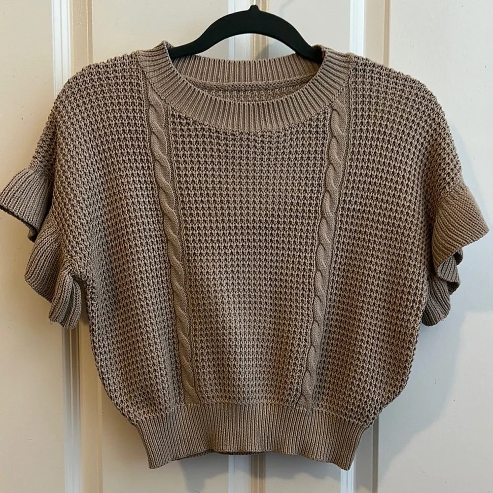 Tan Short Sleeve Knit Sweater - Picture 1 of 12